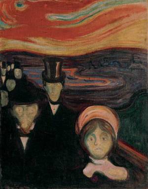 Edvard Munch. <em>Angst</em>, 1894. Oil on canvas 37 x 29 1/8 in (94 x 74 cm). Munch Museum, Oslo (c) 2006 The Munch Museum/The Munch-Ellingsen Group/Artists Rights Society (ARS), New York.