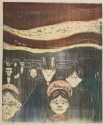 Edvard Munch. Anxiety, 1896. Hand-coloured woodcut. Courtesy the Gundersen Collection, Oslo. © Munch Museum, Oslo. Scottish National Gallery of Modern Art.