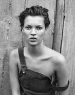 Kate Moss in overall dress, 1994, by Anna Molinari Blumarine (Italian, founded 1977).  Harper’s Bazaar, December 1994. Photograph by Peter Lindbergh (German, born 1944). Photograph courtesy of Peter Lindbergh.