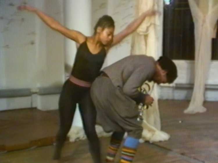 Senga Nengudi with Cheryl Banks and Lawrence D. 'Butch' Morris, Air Propo, 1981 (Film still). Single channel video, colour, with sound 10:45 min. Courtesy of Sprüth Magers and Thomas Erben Gallery, New York.