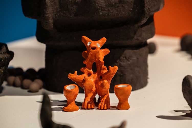 Mai Nguyễn-Long, Vomit Girl: Grounding, 2025, The Children are Now, exhibition view, Talbot Rice Gallery, the University of Edinburgh. Photo: Sally Jubb.