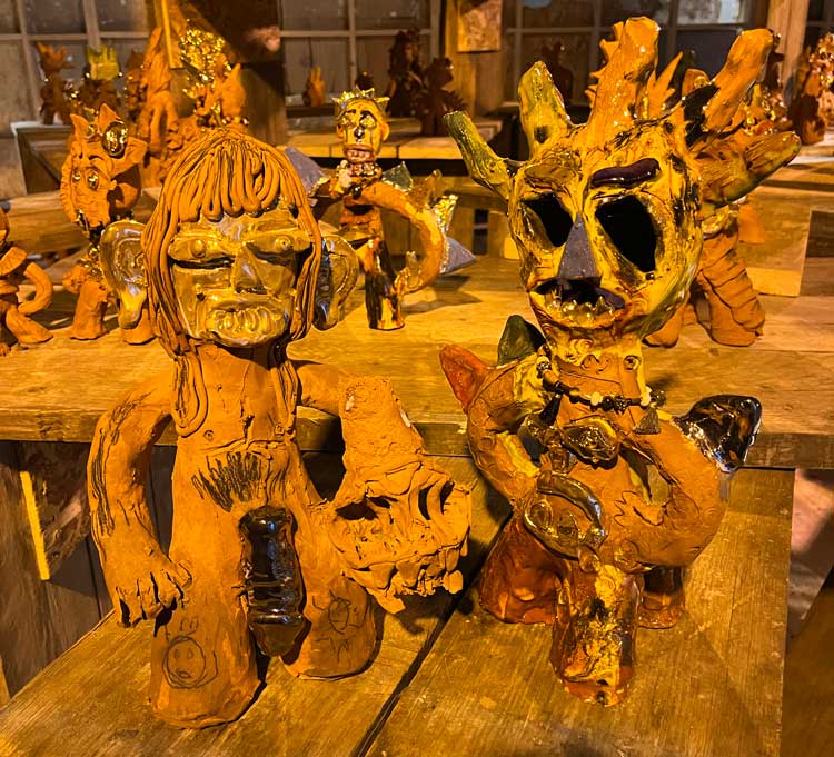 Terracotta Figures (detail), installation view, Ramesh Mario Nithiyendran: Idols of Mud and Water, Tramway, Glasgow, 2023. Photo: Veronica Simpson.