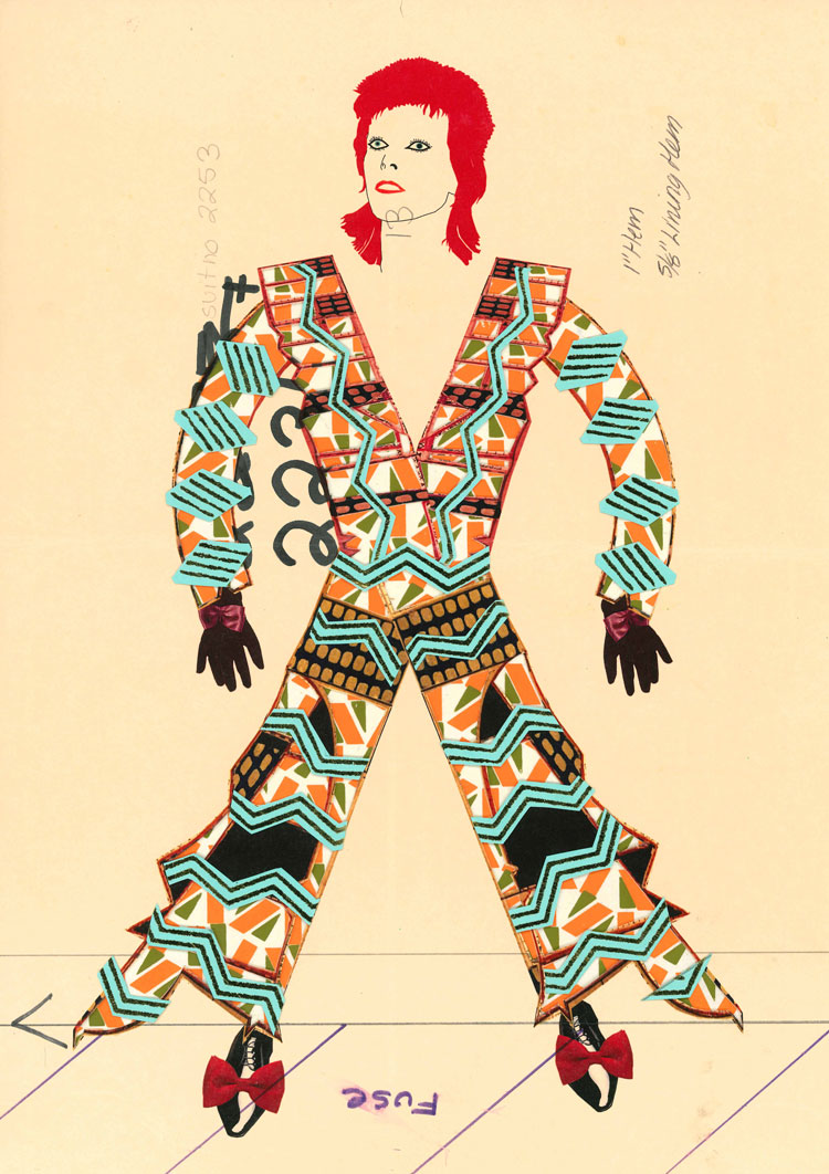 Hormazd Narielwalla. Diamond Dolls no. 11, 2021. Mixed media on vintage bespoke tailoring pattern, paper size 42 x 29.7 cm. Copyright Hormazd Narielwalla. Image courtesy Eagle Gallery / EMH Arts, London.