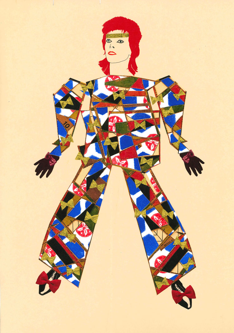 Hormazd Narielwalla. Diamond Dolls no. 14, 2021. Mixed media on vintage bespoke tailoring pattern, paper size 42 x 29.7 cm. Copyright Hormazd Narielwalla. Image courtesy Eagle Gallery / EMH Arts, London.