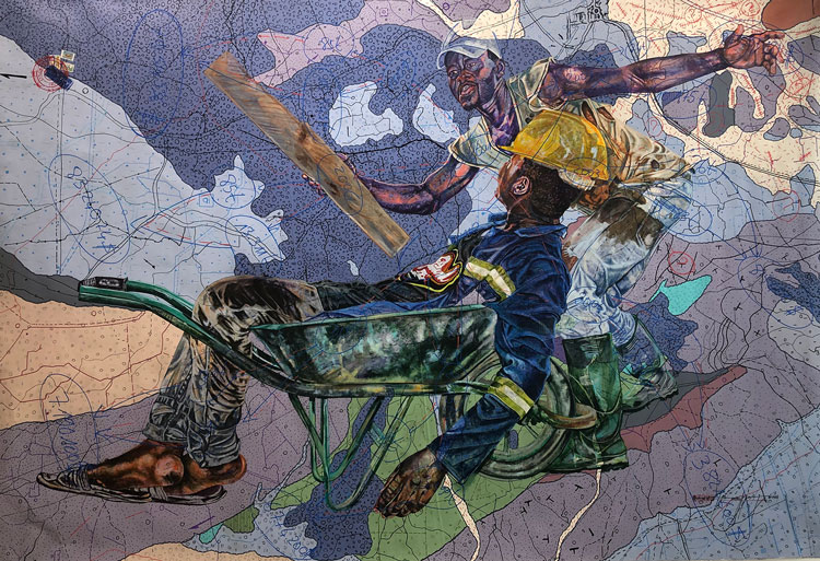 Jean David Nkot. www.headtime@.com, 2021. Acrylic, silkscreen printing, posca and collage on canvas, 200 x 300 cm. Courtesy AFIKARIS Gallery.