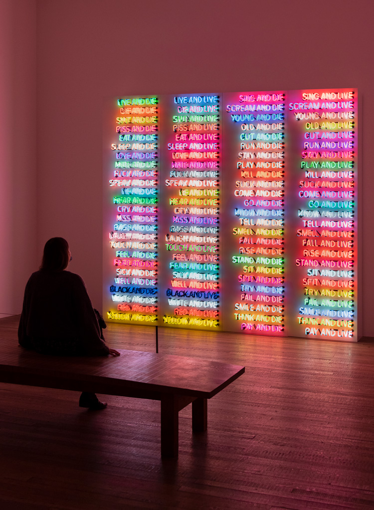 Bruce Nauman. One Hundred Live and Die, 1984. Installation view, Tate Modern. Photo: Tate Photography (Matt Greenwood). Artwork © Bruce Nauman / ARS, NY and DACS, London 2020.