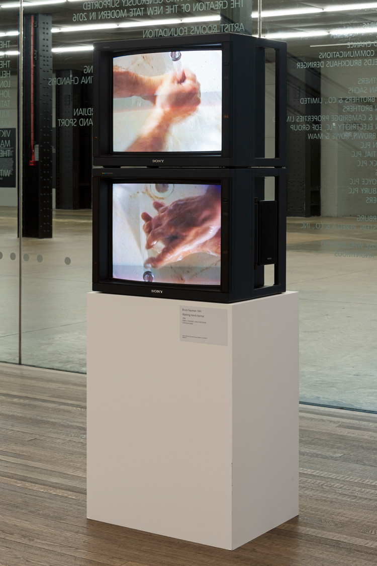 Bruce Nauman, Washing Hands Normal, 1996. Installation view, Tate Modern. Photo: Tate Photography (Matt Greenwood). Artwork © Bruce Nauman / ARS, NY and DACS London 2020.