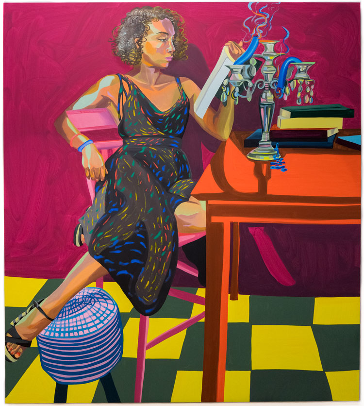 Aliza Nisenbaum. Jenna, Friday Night in Brooklyn, 2019. Oil on canvas, 64 x 57 in
(162.6 x 144.8 cm). Courtesy the artist and Anton Kern Gallery, New York / © Aliza Nisenbaum.