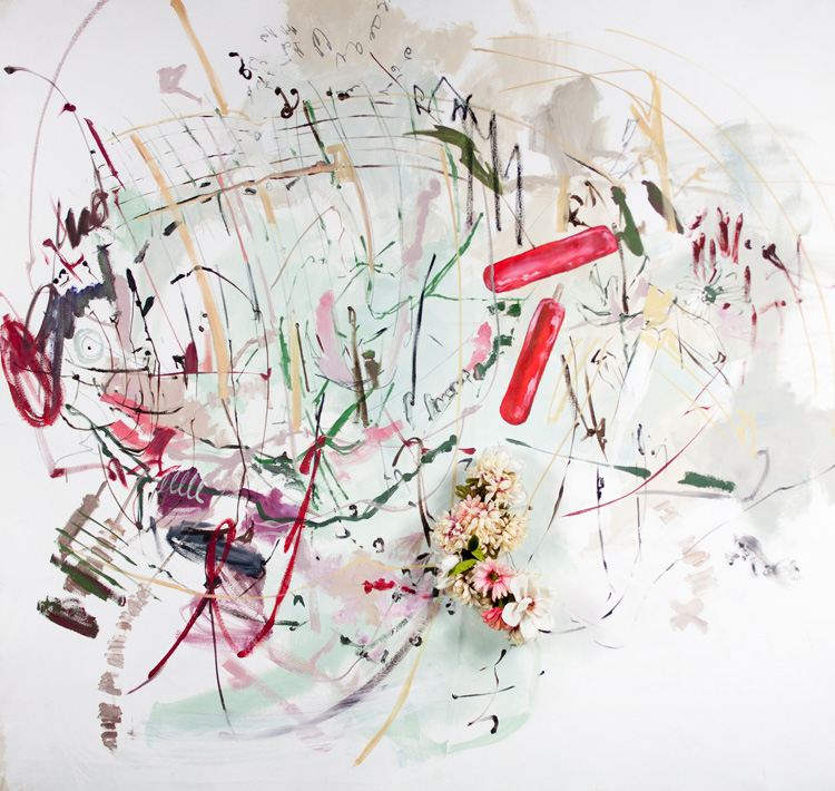 Carmen Neely. In an Alternate Reality, 2018. Oil on canvas, plastic flower crown, 81 x 63 in (205.7 x 160 cm). Courtesy of the artist and Jane Lombard Gallery.