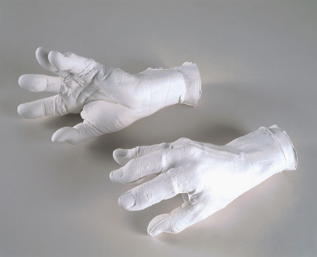 Bruce Nauman. All Thumbs, 1996. Plaster, component A: 10 × 5 1/2 × 4 in (25.4 × 14 × 10.2 cm); component B: 9 1/2 × 4 × 4 1/4 in (24.1 × 10.2 × 10.8 cm). Private collection, courtesy Sperone Westwater, New York. © 2018 Bruce Nauman/Artists Rights Society (ARS), New York. Photo courtesy the artist and Sperone Westwater, New York.