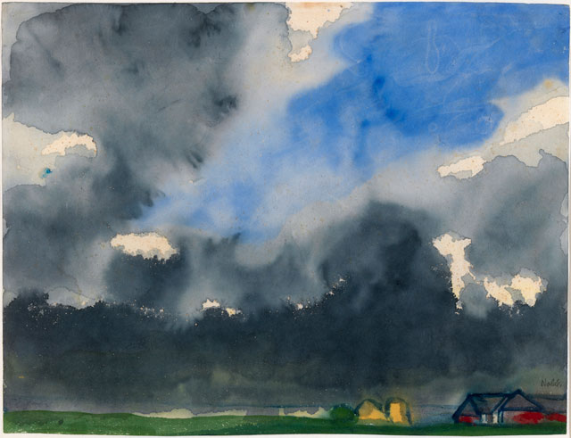 Emil Nolde. Rain over a Marsh. Watercolour on rice paper, 42.1 x 53.7 cm. © Nolde Stiftung Seebüll. Photograph © National Gallery of Ireland