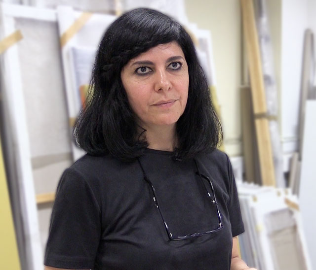 Maryam Najd talking to Studio International in her Antwerp studio, 6 July 2017. Photograph: Martin Kennedy.