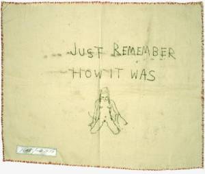 Tracey Emin. Just Remember How It Was, 1998. Monoprint on calico with stitching. Scottish National Gallery of Modern Art