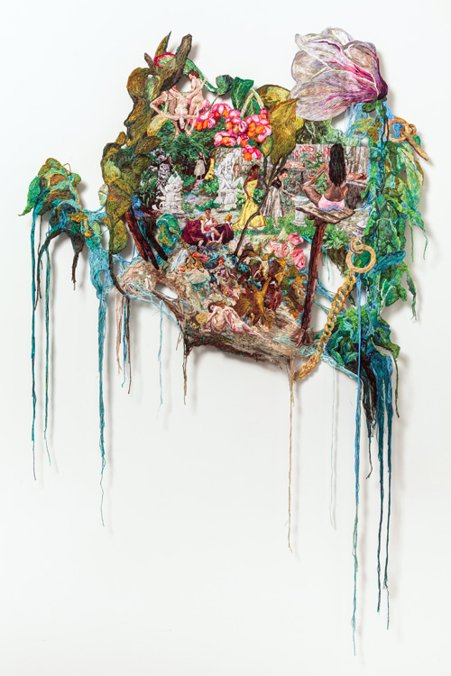 Sophia Narrett. Stars Align, 2014-15. Embroidery thread and fabric, 33 x 48 in.