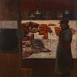 William Bowyer RA. <em>The Fishmonger,</em> 1963. Oil on board, 122 x 122 cm (48 x 48 inches).
