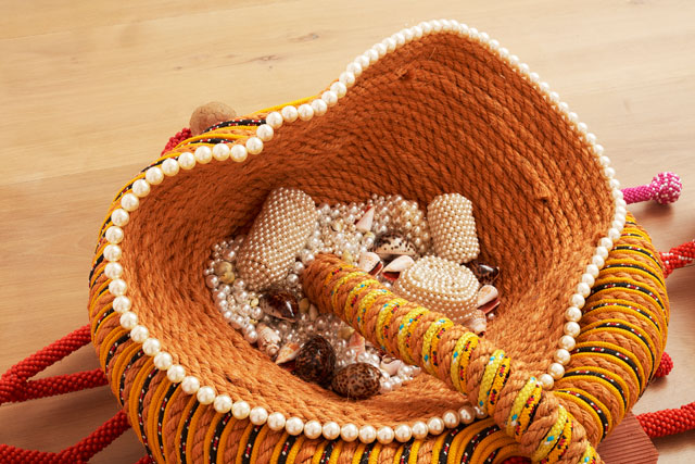 Maria Nepomuceno. Untitled, 2016 (detail). Ropes, beads, ceramic and braided straw, 200 x 100 x 90 cm (78 3/4 x 39 3/8 x 35 3/8 in). Courtesy the Artist and Victoria Miro, London. © Maria Nepomuceno.