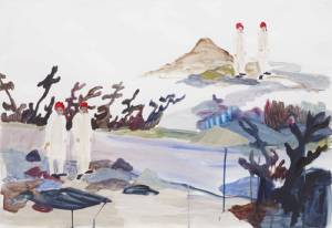 Freya Douglas Morris. They Visited Twice, 2012. Paint and collage on paper, 70 x 100 cm. © the artist. Image courtesy of ICA. Photograph: Stephen White.