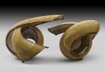 Honma Hideaki (b. 1959) Left: <em>Rolling Shape II</em>, 2007. Bamboo, 14 1/2 x 22 x 11 in. Right: <em>Play</em>, 2007. Bamboo, 14 1/2 x 21 x 12 in. Collection of Stanley and Mary Ann Snider. Photo: Michael Gould.
