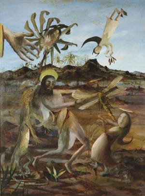 Sidney Nolan. <em>Temptation of St Anthony,</em> 1952. Oil and enamel on hardboard, 121.8 x 91.3 cm. Collection National Gallery of Victoria, Melbourne. © The Trustees of the Sidney Nolan Trust