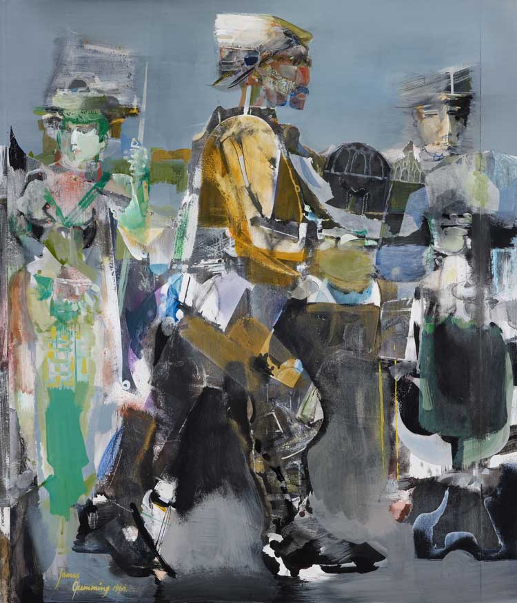 James W Cumming RSA, The Hebrideans, 1960. Watercolour and gouache, 86.1 x 99.3 cm (frame). RSA Collection.