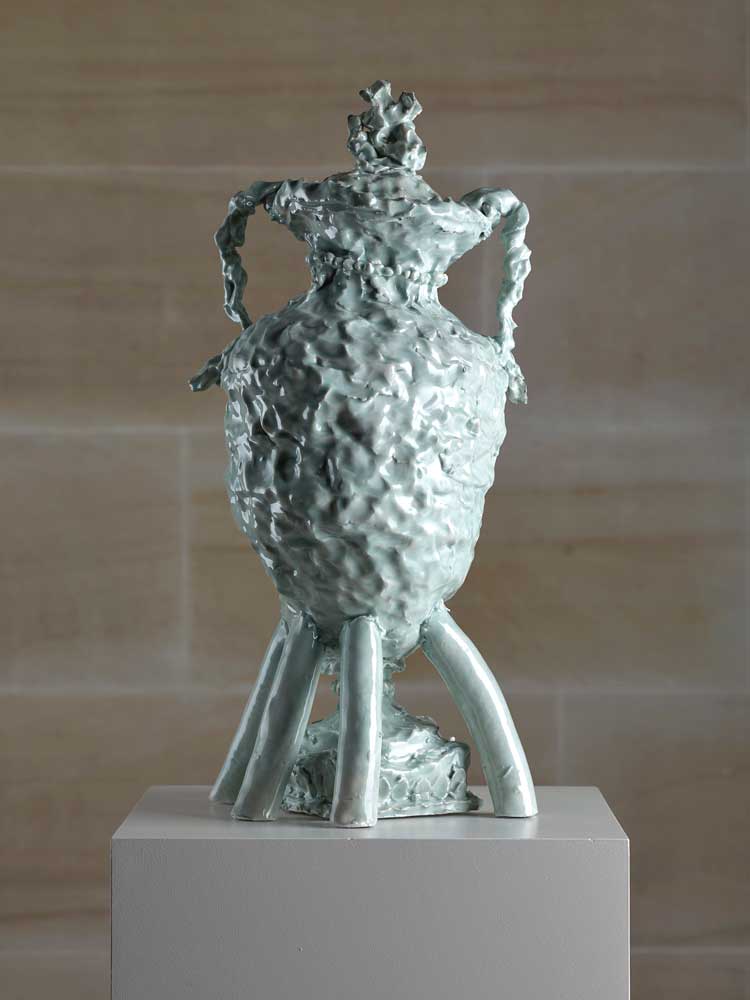 Jessica Harrison RSA, Jasperware vase and cover with Pegasus finial and with reliefs of Apollo and the Muses, made at the factory of Josiah Wedgewood, Etruria, Staffordshire, c1790, 2015.