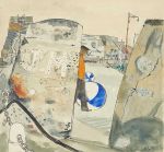 Robert Henderson Blyth, Study for Blue and White Float, c1951. Watercolour and ink on paper, 24.4 x 26 cm. RSA Collection.