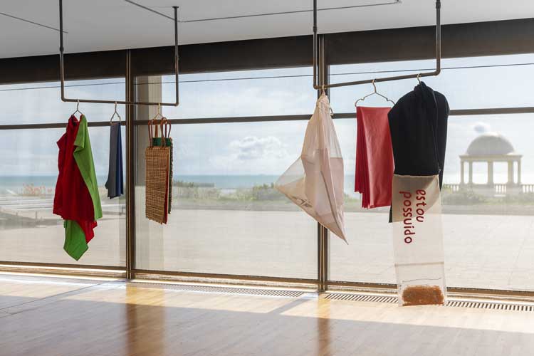 Hélio Oiticica, Parangolés, 1964-79. Acrylic on canvas, fabric, nylon, rope and plastic, dimensions variable. Installation view, Hélio Oiticica: Waiting for the internal sun, De La Warr Pavilion, Bexhill-on-Sea, 23 September 2023 – 14 January 2024. Photo: Rob Harris.