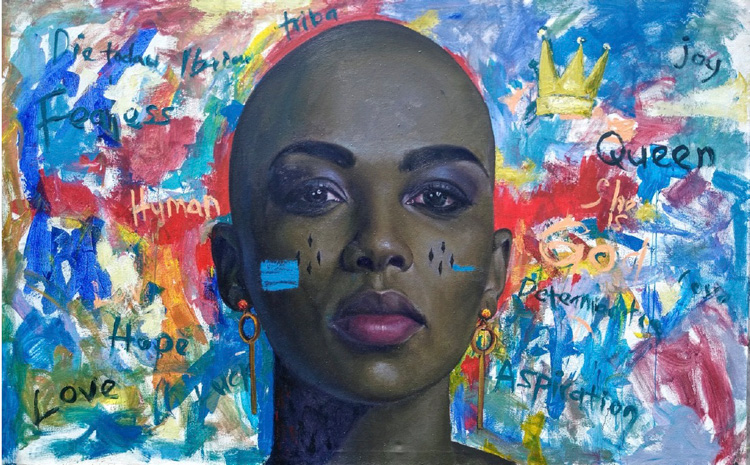 Oluwole Omofemi. In Her, 2019. Oil and acrylic on canvas, 230 x 150 cm. Courtesy of Signature African Art.