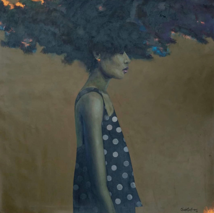 Oluwole Omofemi, Lji, 2019. Oil and acrylic on canvas, 120 x 120 cm. Courtesy of Signature African Art.