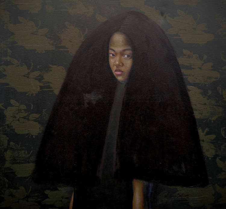 Oluwole Omofemi. Omonalisa, Oil and acrylic on canvas, 120 x 120 cm. Courtesy of Signature African Art.