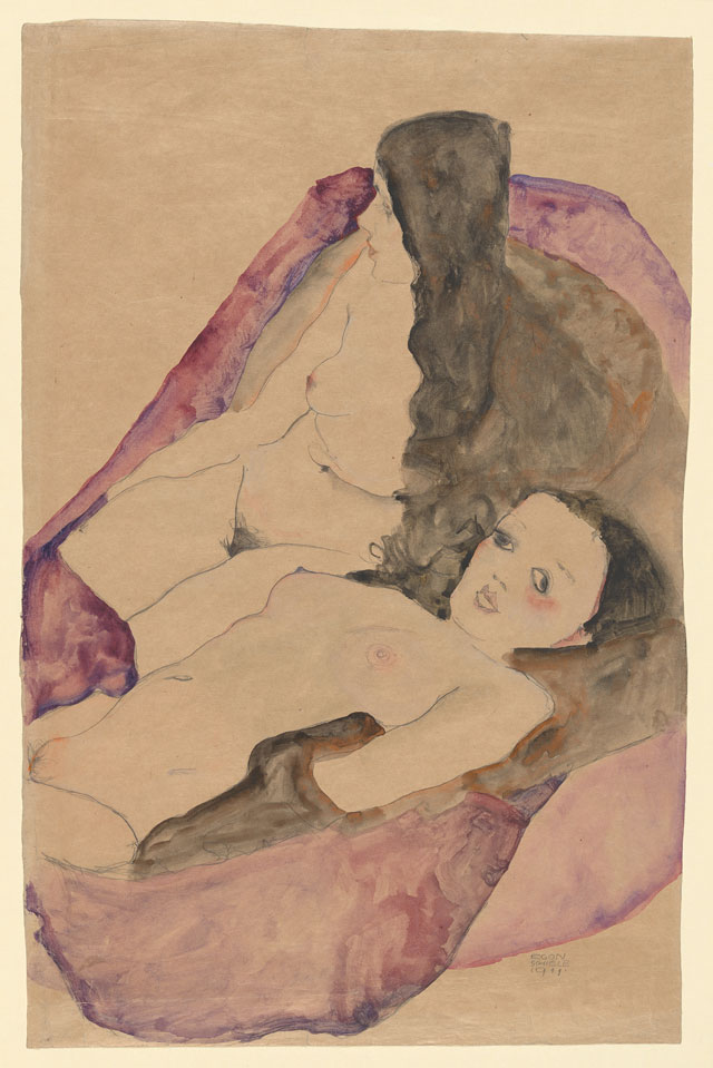 Egon Schiele. Two Reclining Nudes, 1911. Watercolour and graphite on paper, 22 1/4 x 14 1/2 in (56.5 x 36.8 cm). The Metropolitan Museum of Art, Bequest of Scofield Thayer, 1982.