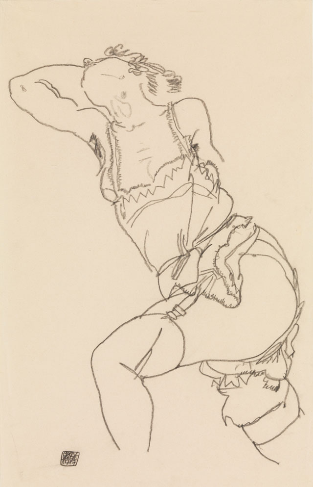 Egon Schiele. Reclining Model in Chemise and Stockings, 1917. Charcoal on paper, 18 1/4 x 11 3/4 in (46.4 x 29.8 cm). The Metropolitan Museum of Art, Bequest of Scofield Thayer, 1982.