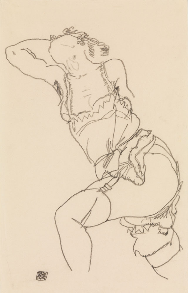 Egon Schiele. Reclining Model in Chemise and Stockings, 1917. Charcoal on paper, 18 1/4 x 11 3/4 in (46.4 x 29.8 cm). The Metropolitan Museum of Art, Bequest of Scofield Thayer, 1982.