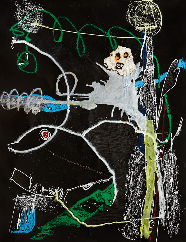 Thierry Oussou. Le temps de la vérité, 2018. Mixed media on paper, 198 x 152 cm (78 x 59 7/8 in).