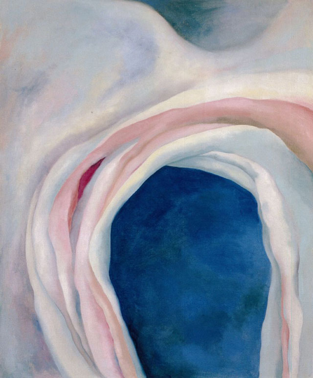 Georgia O’Keeffe. Music – Pink and Blue No. 1, 1918. Oil paint on canvas, 88.9 x 73.7 cm. Collection of Barney A. Ebsworth. Partial and Promised gift to Seattle Art Museum. © 2016 Georgia O'Keeffe Museum/DACS, London.