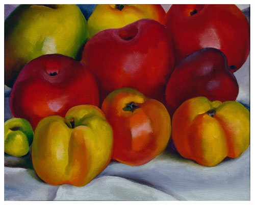 Georgia O’Keeffe, American (1887-1986). Apple Family – 2, 1920. Oil on canvas, 8 1/8 x 10 1/8 in. Georgia O’Keeffe Museum. Gift of the Burnett Foundation and The Georgia O’Keeffe Foundation. © Georgia O’Keeffe Museum/Artists Rights Society (ARS), New York. Photograph: Malcolm Varon, 2001.