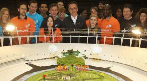 Danny Boyle and volunteers reveal the opening set for the Olympic Games Opening Ceremony. On entry to the Olympic Stadium in east London the audience will see a scene that represents a traditional and idyllic view of the British countryside.