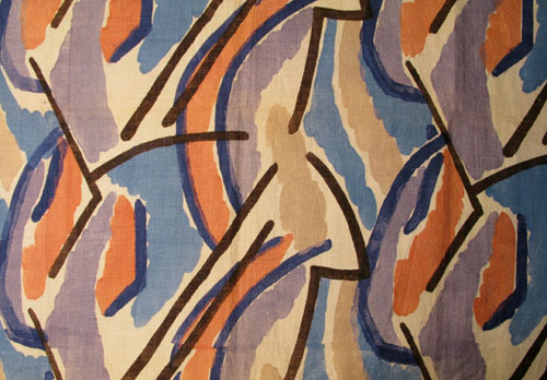 Omega Workshops,        <em>Pamela</em>, 1913. 
Printed linen. 
Made in France. Manchester City Art Gallery.