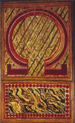 Omega Workshops (Duncan Grant). 
        <em>Signboard</em>, 1915. 
Oil on wood with metal studs, 
104.1 x 63.2 cm. The Victoria and Albert Museum, London.