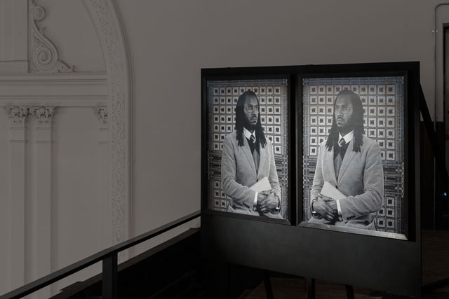 Rashid Johnson. Self Portrait as The Professor of
Astronomy, Miscegenation, and Critical Theory at 'The New Negro Escapist Social and Athletic Club' Center for Graduate Studies, 2009. Diptych, Lambda prints. Photograph: Tim Bowditch.