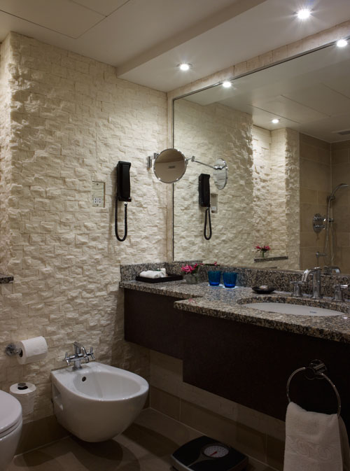 Celine Fitoussi's  wall-to-wall soap installation in the suite bathroom.