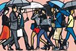 Julian Opie. Walking in the rain, Seoul, 2015. Screenprint on Somerset 600 gsm paper. Edition of 50. Courtesy Julian Opie and Alan Cristea Gallery.