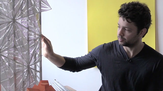 Conrad Shawcross in his London studio with the maquette for the Optic Cloak, February 2016. Photograph: Martin Kennedy.