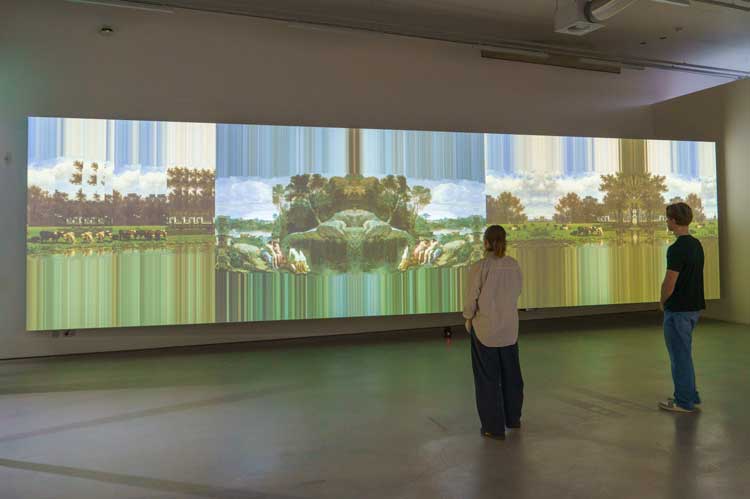 Geert Mul, Horizons, 2008/2026. Installation View, Pixel Pioneers, Depot of Museum Boijmans Van Beuningen, Rotterdam, 2026. Commissioned by Museum Boijmans Van Beuningen. Photo: Aad Hoogendoorn.