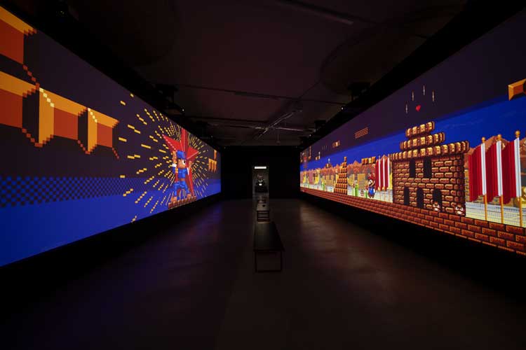 Feng Mengbo, Long March: Restart, 2008. The Museum of Modern
Art. White Rabbit Collection, Sydney. Installation view, Pixel Pioneers, Depot of Museum Boijmans Van Beuningen, Rotterdam, 2026. Photo: Lotte Stekelenburg.
