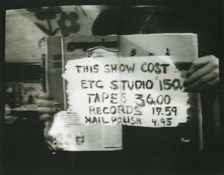 Paper Tiger Television, Ynestra King Reads Seventeen: Selling the All-American Girl,1982 [still]. Painted by Johanna Vanderbeek.