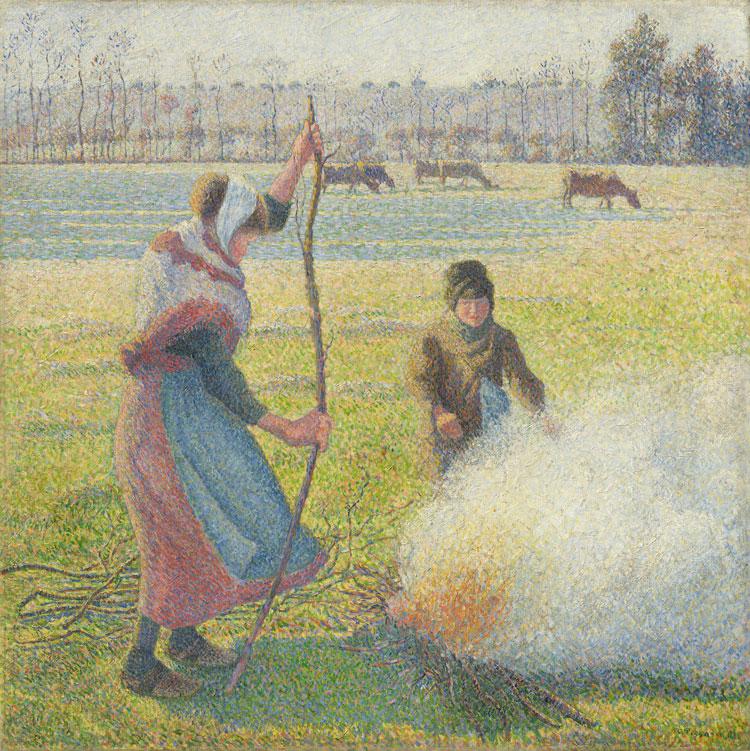 Camille Pissarro, Hoar-Frost, Peasant Girl Making a Fire, 1888. Oil on canvas, 92.8 x 92.5 cm. Hasso Plattner Collection, Museum Barberini, Potsdam.