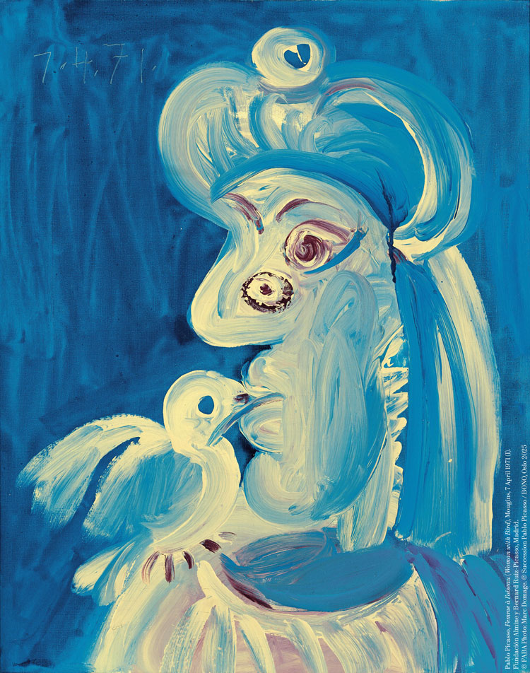 Pablo Picasso, Femme à l´oiseau (Woman with Bird), Mougins, 7 April 1971 (I). Fundación Almine y Bernard Ruiz-Picasso, Madrid. © FABA Photo : Marc Domage. © Succession Pablo Picasso / BONO, Oslo 2025.
