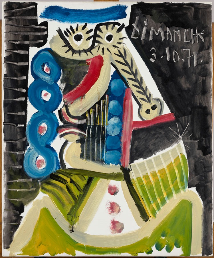 Pablo Picasso, Dimanche (Sunday), Mougins, 3 October 1971. Musée national Picasso-Paris. Jacqueline Picasso gift in lieu, 1990. © GrandPalaisRmm (Musée national Pablo Picasso) / Mathieu Rabeau. © Succession Pablo Picasso / BONO, Oslo 2025.