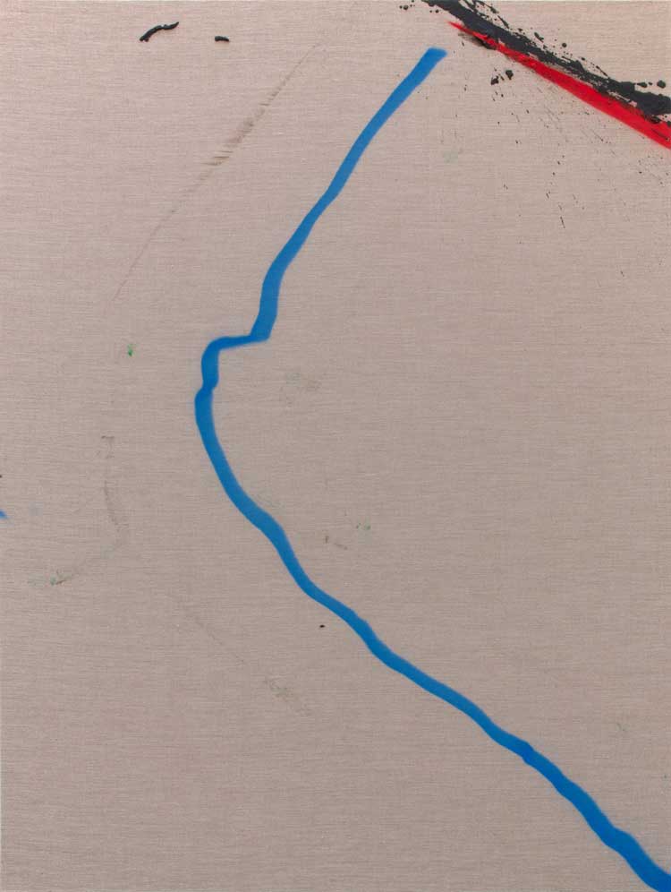 Koen Van den Broek, Firminy #7, 2023. Tar and traffic paint on Belgian linen, 180 x 135 cm. Courtesy Philipp von Rosen Galerie, Cologne.
